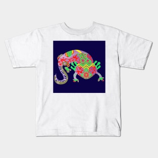 mexican cute axolotl ajolote ecopop in tribal art blue Kids T-Shirt